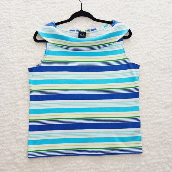 Tank Top Size L Striped Nautical Resortwear Cruise Sailorcore Preppy Blue Resort - Picture 1 of 13